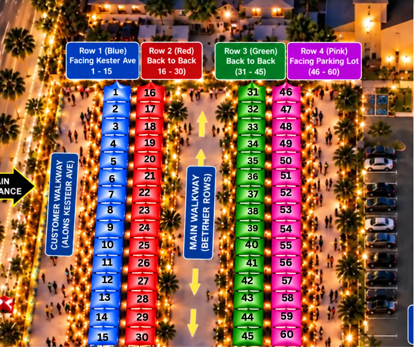 Mapa de los 60 espacios de Blue Moon Night Market